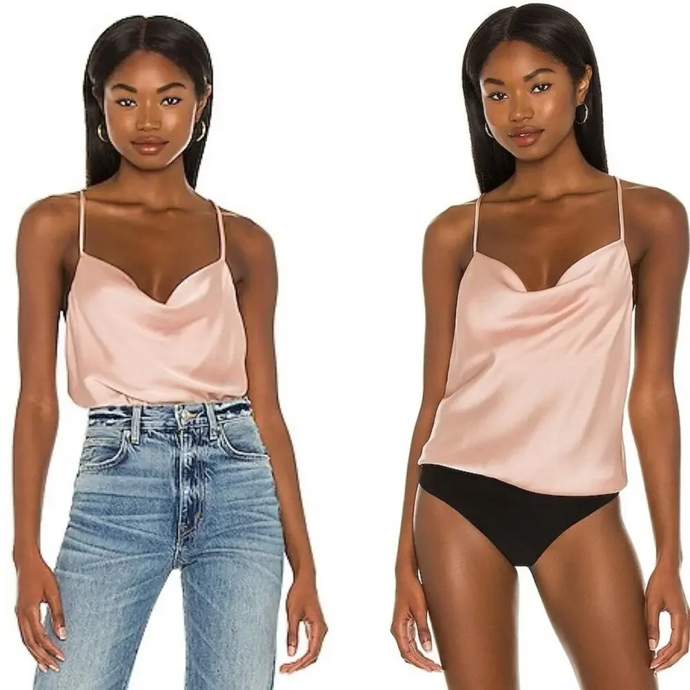 Show Me Your Mumu Tank Top Diane Bodysuit Rose Gold Satin Quiet Luxury Medium